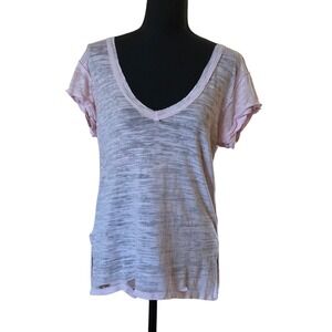 We The Free Free People Pink Distressed V-Neck Burnout Slub Tee XS